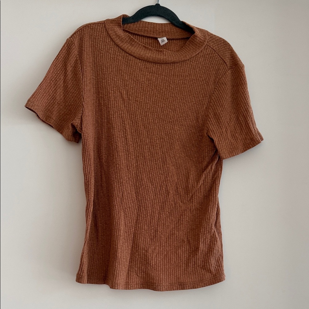 bp Ribbed Short-Sleeve Crewneck Top in Rust